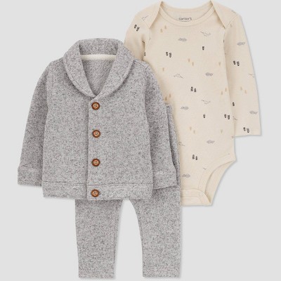 Image of Carter's Just One You®️ Baby Boys' 3pc Set Button-Down Sweater Set - Gray Newborn