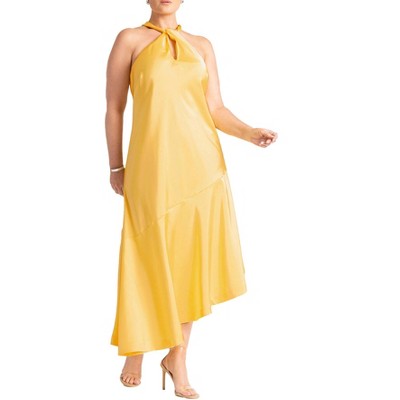 ELOQUII Women's Plus Size Twisted Neck Satin Maxi Dress