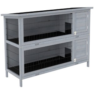 Skyzone 54" Wooden 2-Story Rabbit Hutch with Lockable Doors, Asphalt Roof & Removable Trays for - 1 of 4