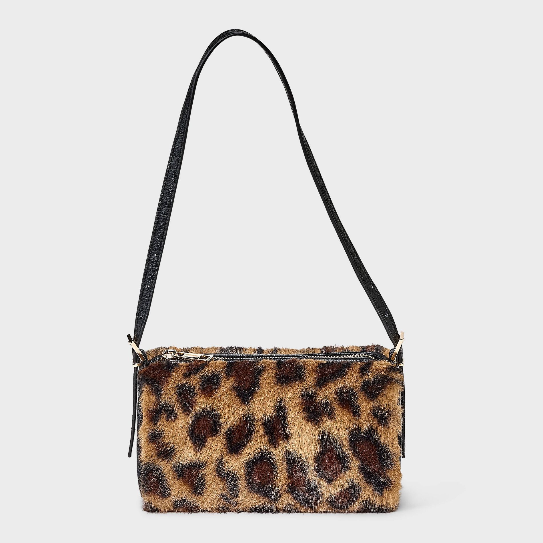 Mini Woven Leopard Print Shoulder Bag - A New Day™ Black/Brown