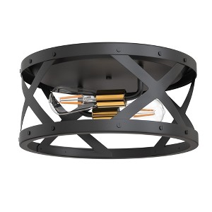 YANSUN 11.8 in. 2-Light Industrial Black and Gold Flush Mount Metal Modern Ceiling Light Fixture with E26 Bulb Not Included - 1 of 1