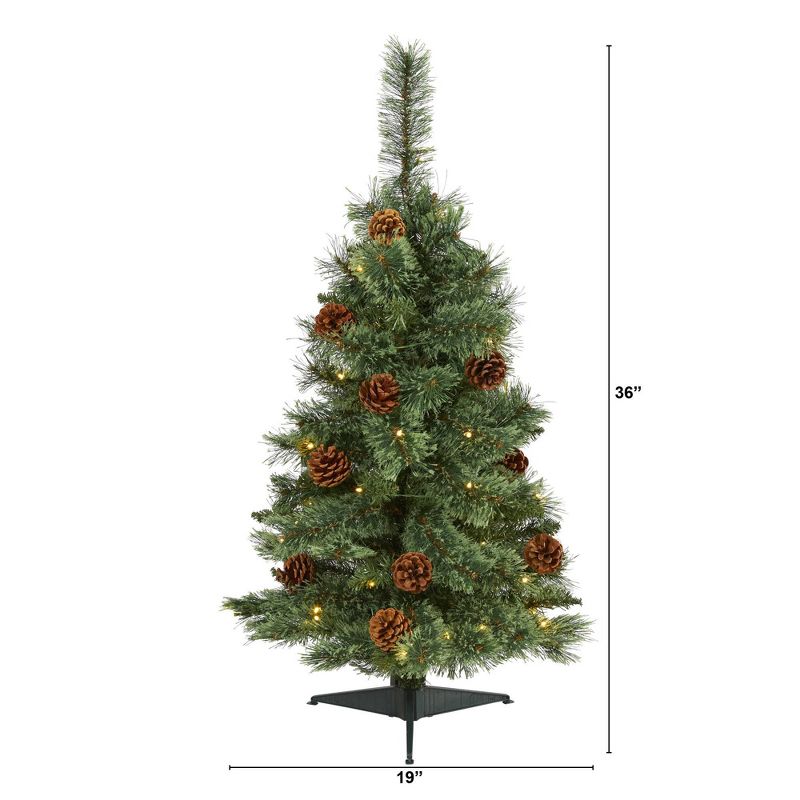3ft Nearly Natural Pre-Lit LED White Mountain Pine with Pinecones Artificial Christmas Tree Clear Lights, 3 of 10