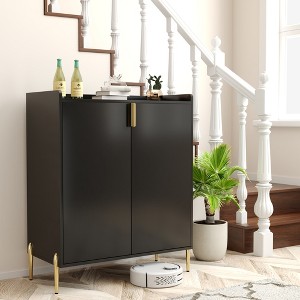 ORRD 31.5" 2-Door Wine Bar Cabinet with Wine Rack, Modern Liquor Cabinet with Adjustable Shelf & Soft-Close Hinge, Kitchen Buffet Sideboard,Black - 1 of 4