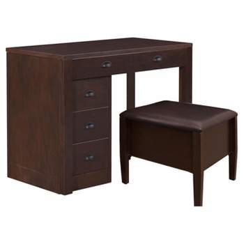Expanding Desk with Ottoman and Converts To Table Expresso Brown - Stakmore