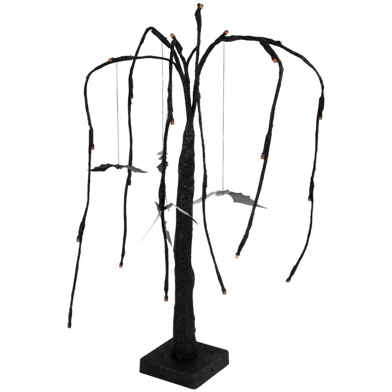 Northlight 24" LED Lighted Black Glittered Halloween Willow Tree with Bats - Orange Lights, 4 of 10
