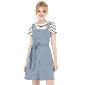 Allegra K Women's Classic Adjustable Strap A-Line Overall Denim Dress - 1 of 4
