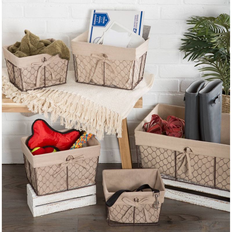 Design Imports Set of 5 Rustic Bronze Chicken Wire Natural Liner Baskets, 5 of 8
