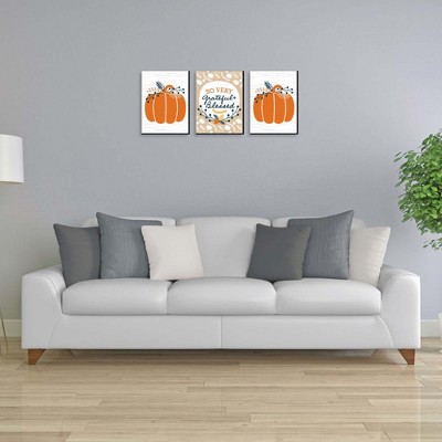 Grateful and Blessed Pumpkin Wall Art Set, 10 x 7.5 Inches