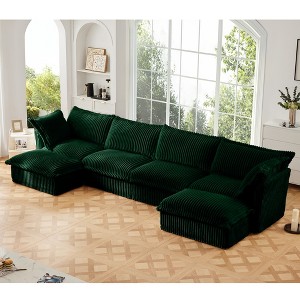Oversized 156.6" Corduroy Slipcovered U-Shaped Modular Sectional Sofa with French Edges and Removable Covers, 6-Piece Free combination - 1 of 4