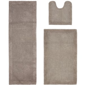 Edge Bath Rug 100% Premium Cotton Ultra-Soft Water Absorbent Tufted Solid Reversible 3 Piece Bathroom Rug Set for Machine Washable Bathmat - 1 of 4