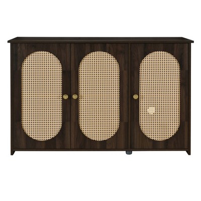 Vynxaria Retro 3-Door Decorative Storage Cabinets - Vintage-Inspired Vanity Tables in Antique Black/White/Brown/Natural Wood