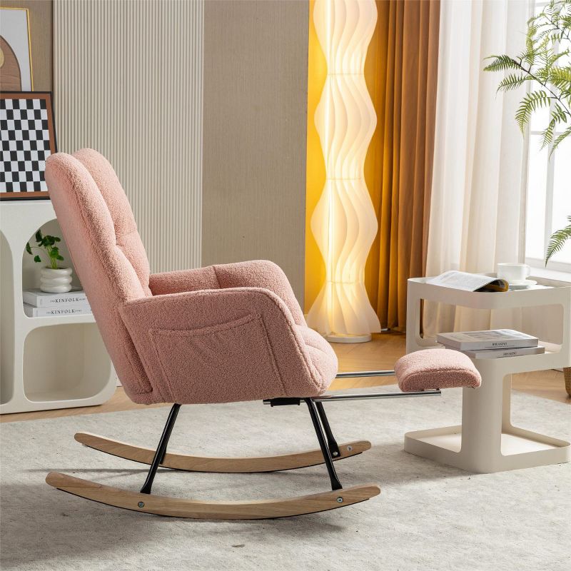 April Upholstered Glider Rocker with Footrest,Nursery Rocking Chair With Footrest,with High Backrest Mid Century Rocking Chair-Maison Boucle‎, 5 of 9