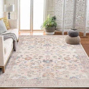 Machine Washable Rugs Vintage Floral Low Pile Non-Slip Carpet Soft Bedroom Living Room Office Dining Room Rug - 1 of 4