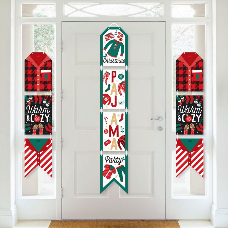 Big Dot of Happiness Christmas Pajamas - Hanging Vertical Paper Door Banners - Holiday Plaid PJ Party Wall Decoration Kit - Indoor Door Decor, 1 of 8