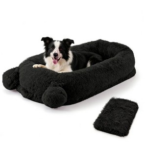 Large Human Dog Bed, Faux Fur Foam Sleeper with Blanket, Storage Pockets, Removable Cover, Non-Slip Base, Portable Handle - 1 of 4