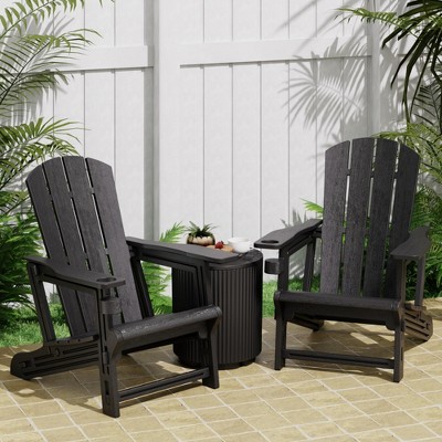 Maggift Patio Accent Chairs Set of 2, Plastic Adirondack Chairs with Cup Holders, Lawn Chairs for Patio, Garden, Poolside, Black, 31.4"*29.6"*36.4"