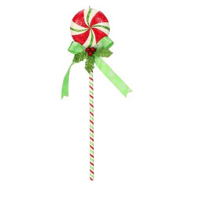 Mark Roberts Products 12" Mary Engelbreit Candy Cane Peppermint Lollipop with Holly Berry Bow Christmas Ornament