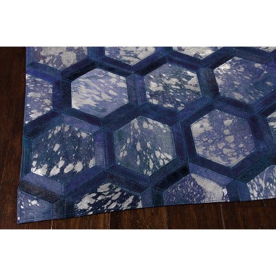Cobalt Geometric Cowhide 8' x 10' Handmade Area Rug