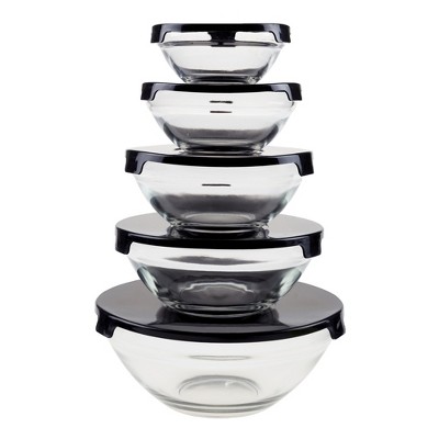 Hastings Home Glass Food Storage Containers With Snap Lids - 10 Pieces, Black