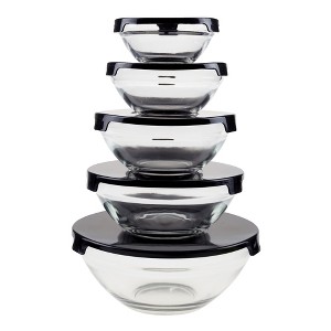 Glass Food Storage Containers with Snap Lids- 10 Piece Set with Multiple Bowl Sizes for Storage, Meal Prep, Mixing and Serving by Chef Buddy (Black) - 1 of 4