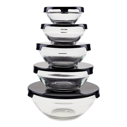 Glass Food Storage Containers With Snap Lids- 10 Piece Set With Multiple  Bowl Sizes For Storage, Meal Prep, Mixing And Serving By Chef Buddy (black)  : Target