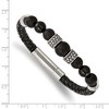 Chisel Stainless Steel Antiqued and Polished Black Agate Beads Black Leather 8.25" Bracelet - 4 of 4