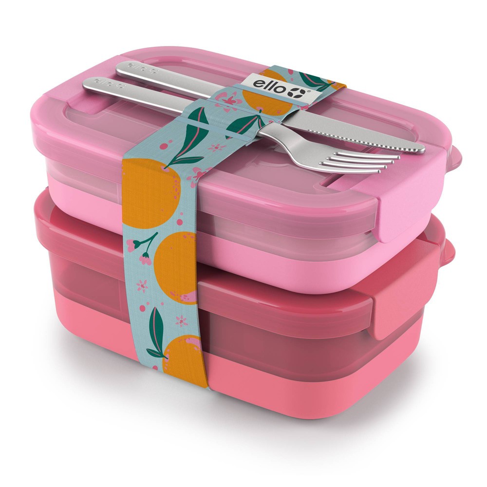 Ello 2pk Plastic Lunch Stack Food Storage Container Set Guava