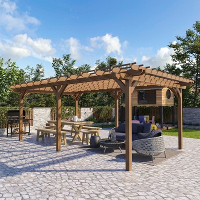 Large Brown Fir Wood Outdoor Pergola with Canopy
