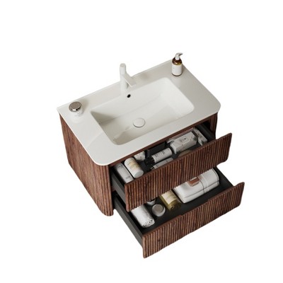 Floating Bathroom Vanity With Sink, Wall Mounted Bathroom Storage Vanity Cabinet With 2 Large Fluted Drawers, Soft-Close System, Pre-Assembled