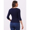 INSPIRE CHIC Women's V Neck 3/4 Sleeves Solid Knitted Buttons Decor Ruched Blouse - 4 of 4