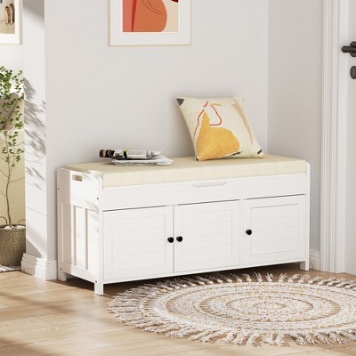 LOVMOR Storage Bench for Entryway, Entryway Bench with Cushion, Shoe Bench with Storage for Entryway