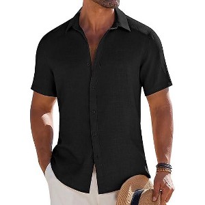 COOFANDY Mens Button Down Short Sleeve Shirt Casual Beach Shirt Summer Vacation Textured Shirts - 1 of 4