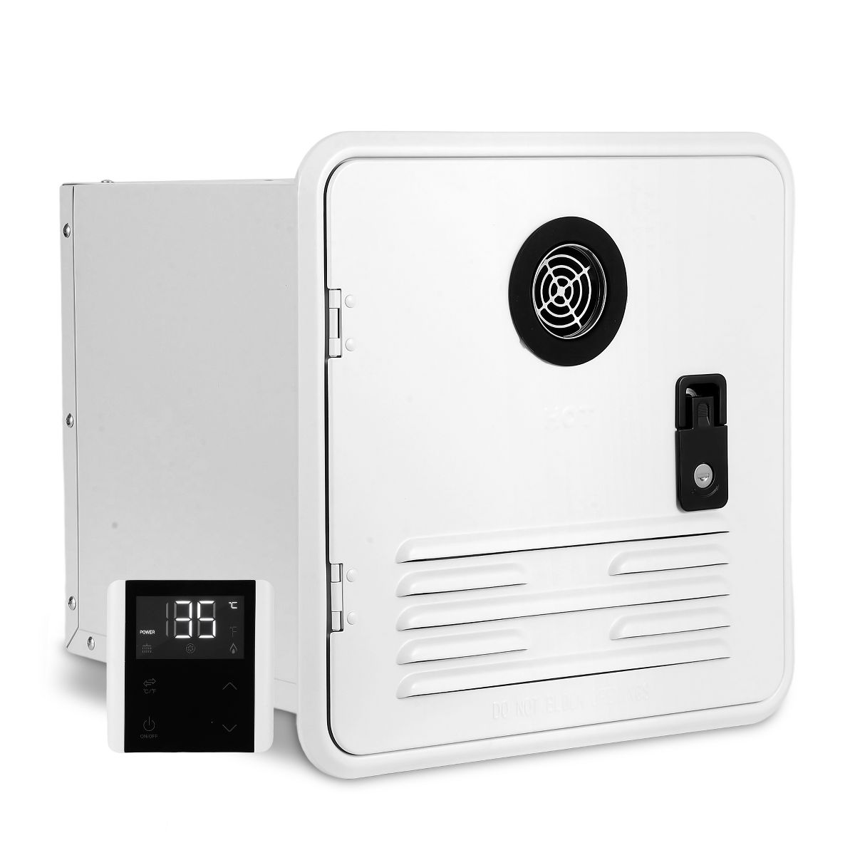 55000BTU Propane RV Tankless Water Heater, Built-in Mixing Tank with LCD Remote, 15x15 Door Replacement for Camper