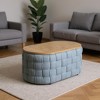 HomeRoots 41" Natural and Blue Wood And Woven Fabric Oval Coffee Table - 2 of 4