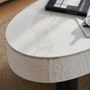 ORRD Oval Coffee Table with Storage, Mid-Century Modern Faux Marble Center Table with Hidden Drawer for Living Room, Office, White - 3 of 4