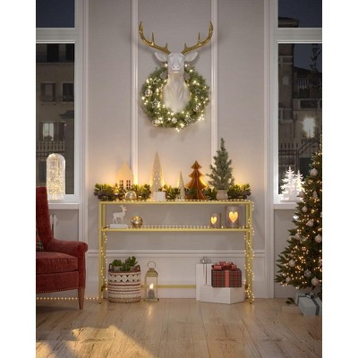 Gold Metal Frame Console Table with Tempered Glass Top