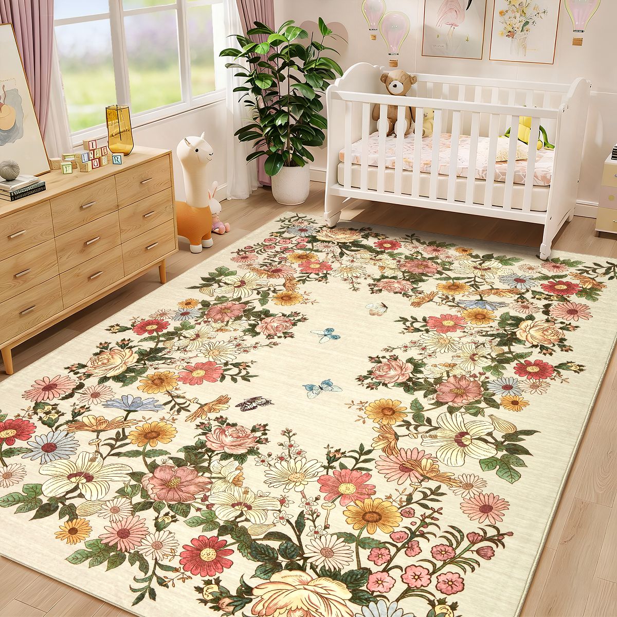 Washable Floral Area Rug, Modern Indoor Rug with Non-Slip TPR Backing, Foldable Flatwoven Pearl Velvet Rug for Living Room (Multiple Colors & Sizes) - thumbnail 3
