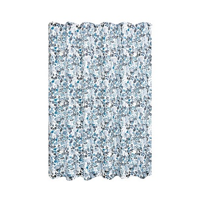iDESIGN IndigoFloral Shower Curtain: Botanical Pattern, Woven Polyester, Machine Washable