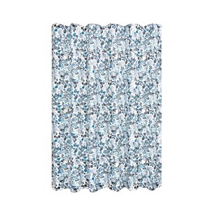 iDESIGN IndigoFloral Shower Curtain: Botanical Pattern, Woven Polyester, Machine Washable - 1 of 4