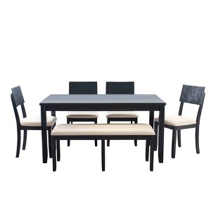 6pc Jordan Upholstered Chairs and Bench Dining Set Dark Charcoal - Linon: Seating for Six, Acacia Wood Frames - 1 of 4