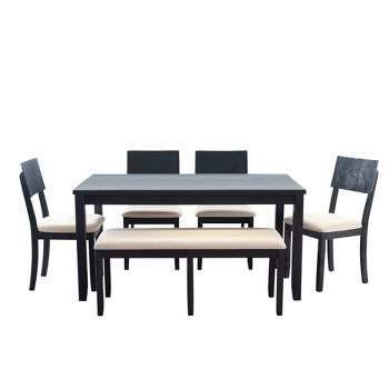 6pc Jordan Upholstered Chairs and Bench Dining Set Dark Charcoal - Linon