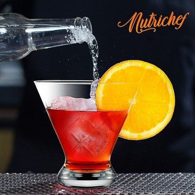 NutriChef 8.4oz Clear Hand Blown Stemless Martini Glasses, Set of 2