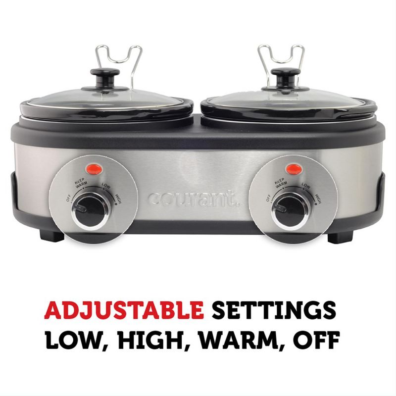 Courant 2.5 QT Each Pot (Total of 5 QT) Double Slow Cooker - Stainless Steel, 3 of 9