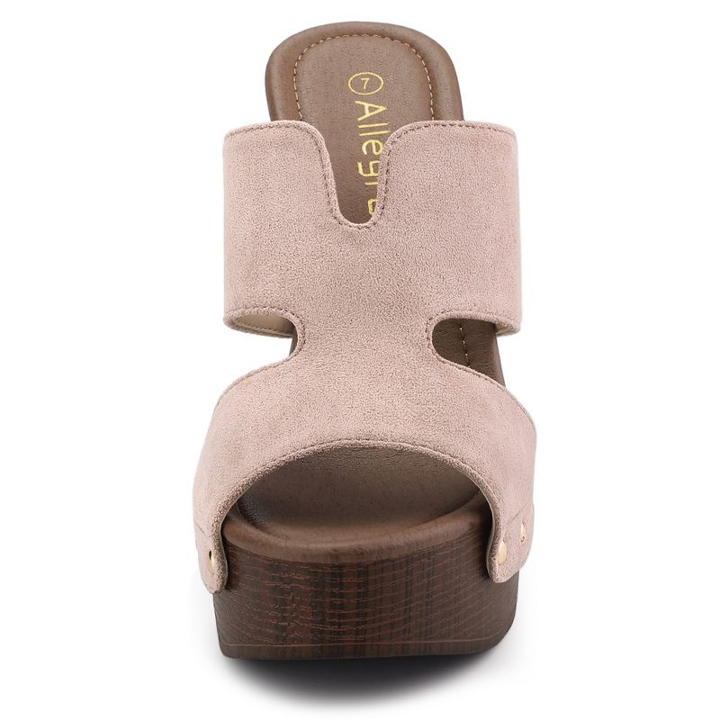 Allegra K Women's Faux Suede Peep Toe Platform Block Heel Slides Sandals, 3 of 8