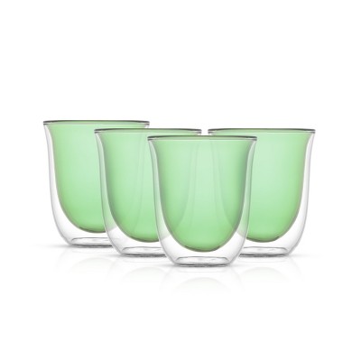 JoyJolt Levitea Double Walled Glass - Set of 4 Tumbler Glassware - 8.4-Ounces - Green