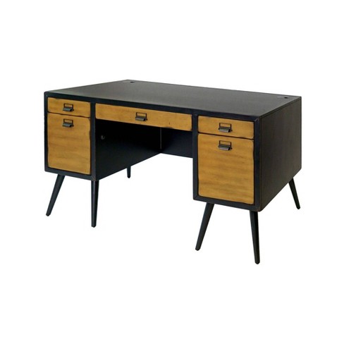 Payton Mid-century Half Pedestal Executive Desk Office Desk Black - Martin  Furniture : Target