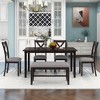 CAVINAS Dining Table Set for 6 Wooden Rectangular Dining Table with 4 Fabric Chairs and Bench for Kitchen - 2 of 4