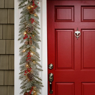 Snow-Dusted Pine Cone & Berry Garland with Clear Lights - 26 in