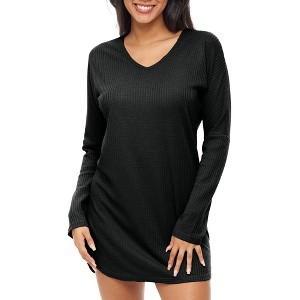 ADR Women's Nightshirt, Soft Ribbed Knit Waffle Sleep Shirt, Oversized Sweater Top Pajama - 1 of 4