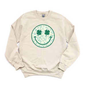Simply Sage Market Women's Graphic Sweatshirt Clover Leopard Smiley Face St. Patrick's Day - 1 of 3